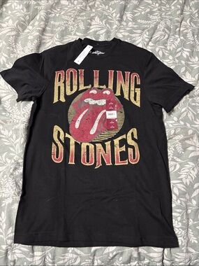 the Rolling Stones Black Tee with Red and Gold Graphic